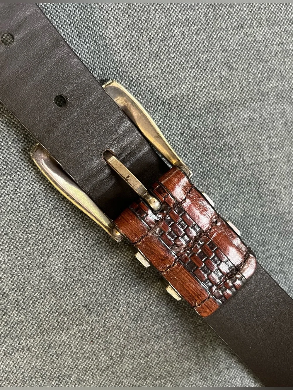 Men’s Johnston & Murphy Leather Belt BasketWoven Embossed Pattern Gold-tone 32 M